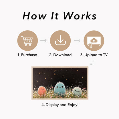Three Fluffy Friends Frame TV Art displayed on a TV
