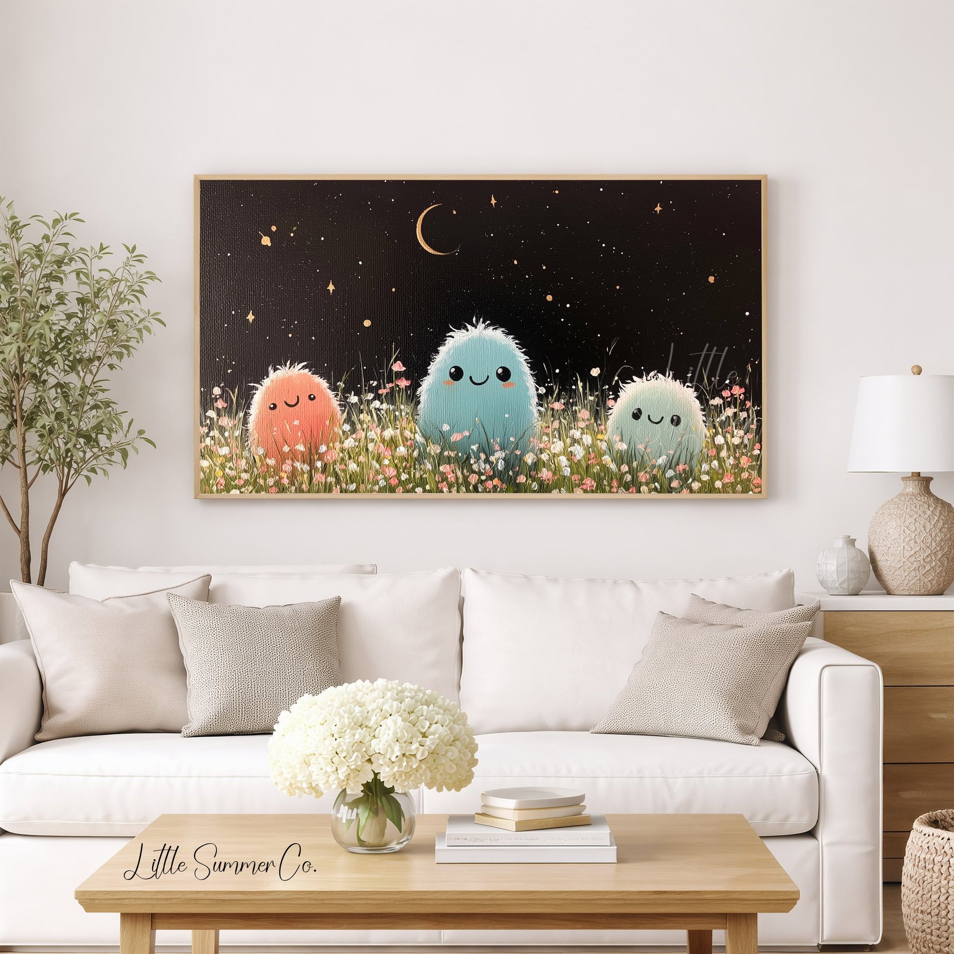 Three Fluffy Friends Frame TV Art displayed on a TV