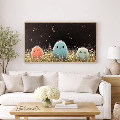 Three Fluffy Friends Frame TV Art displayed on a TV