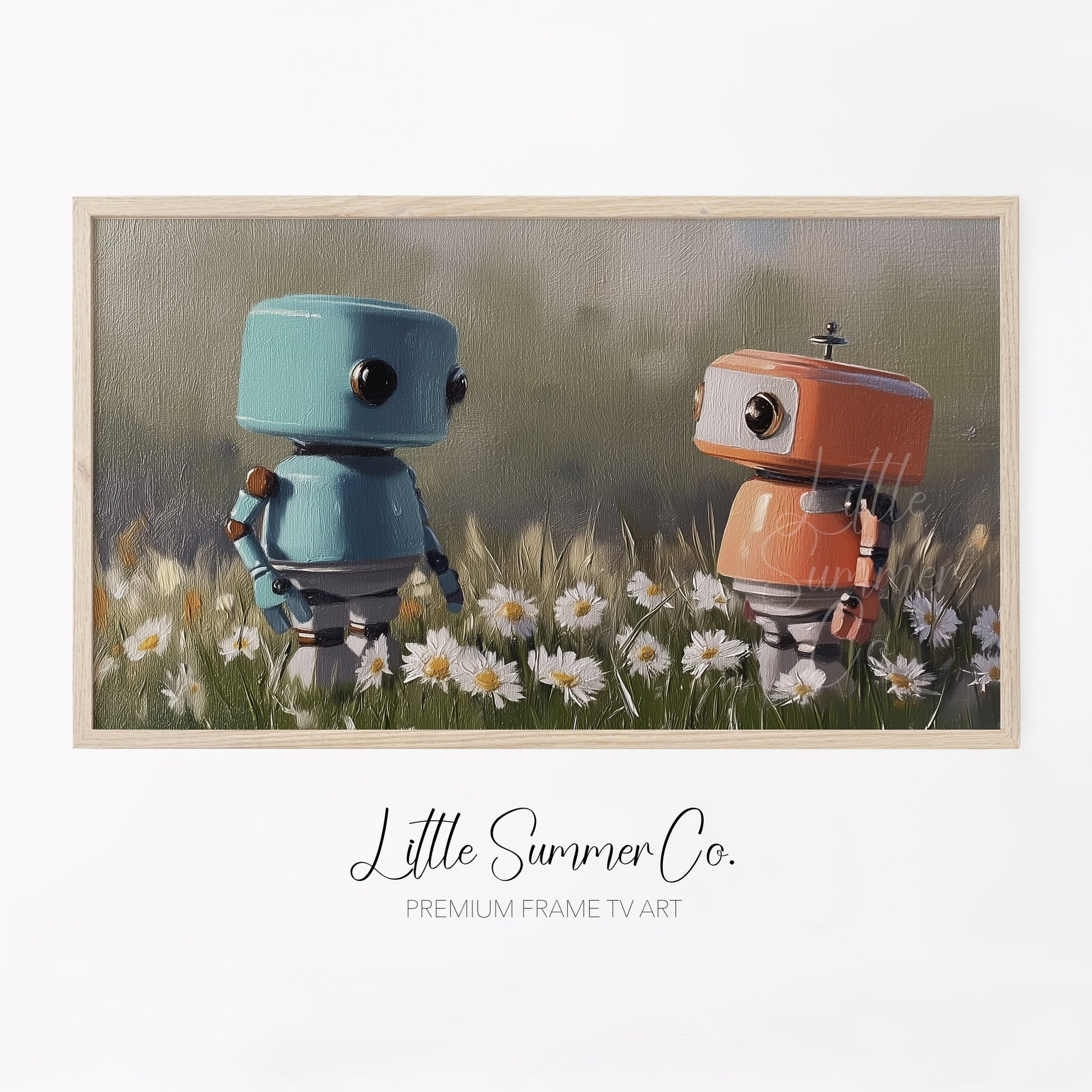 Two Little Robots Frame TV Art displayed on a TV