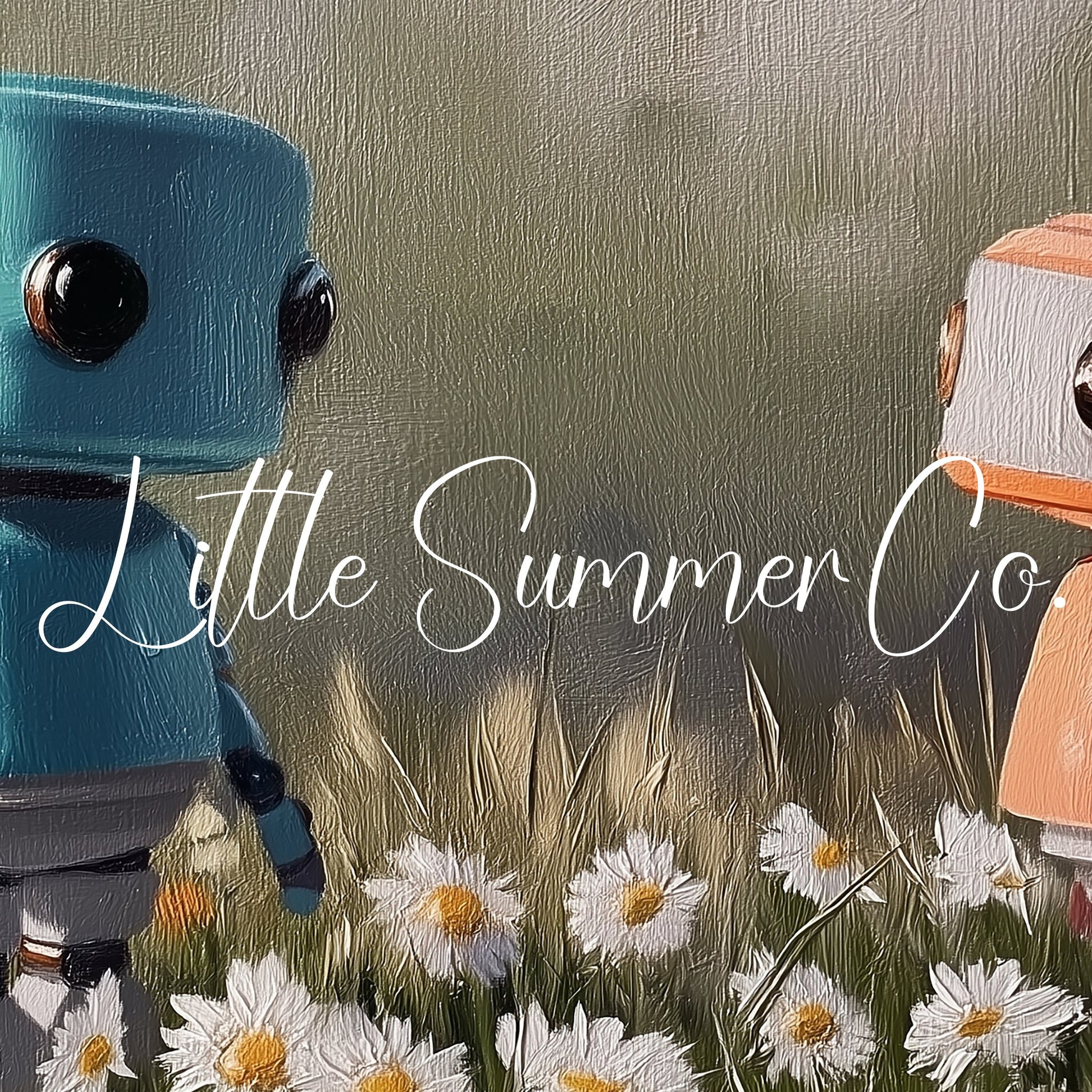 Two Little Robots Frame TV Art displayed on a TV