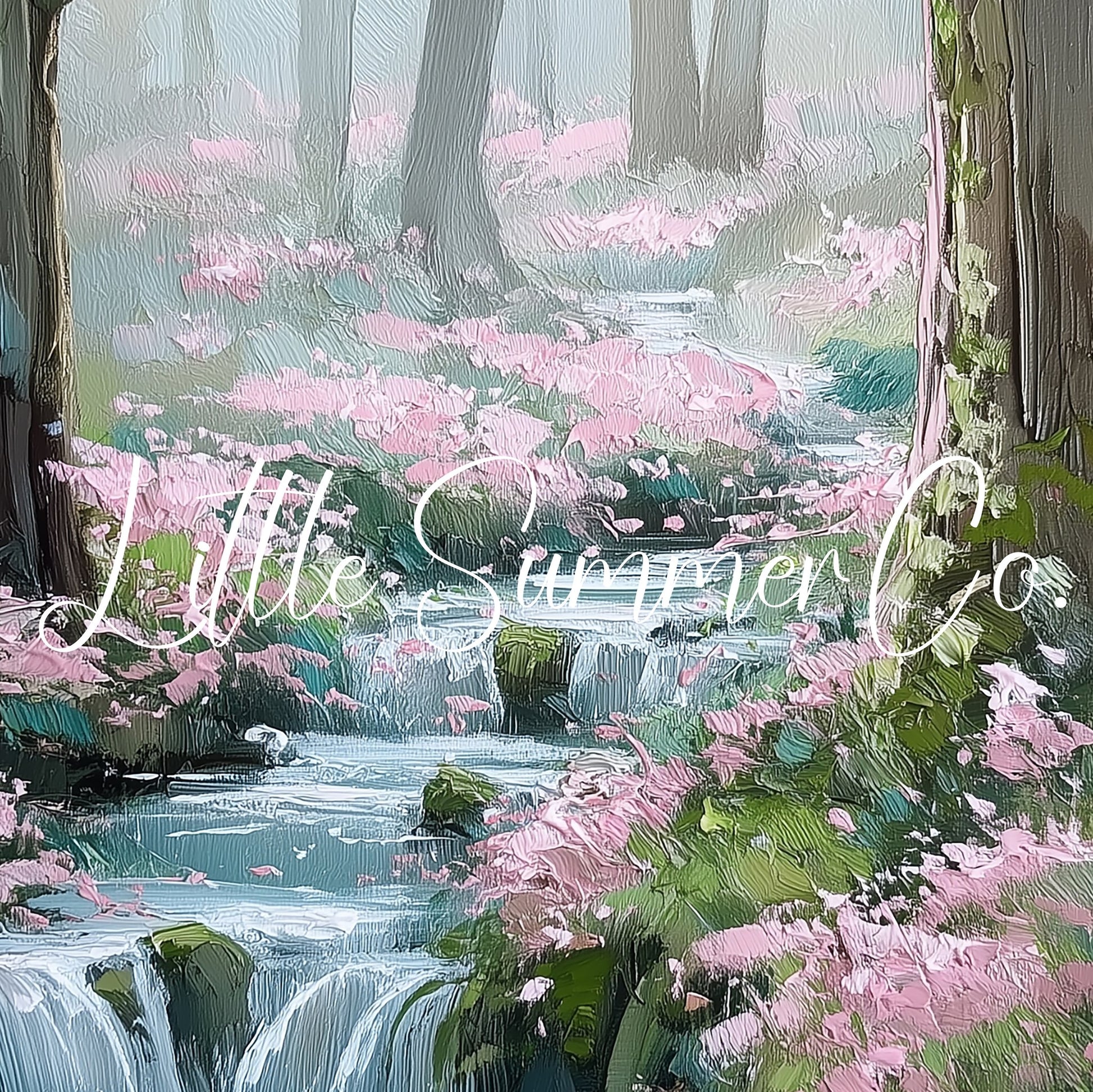 Forest Stream and Blossoms Frame TV Art displayed on a TV