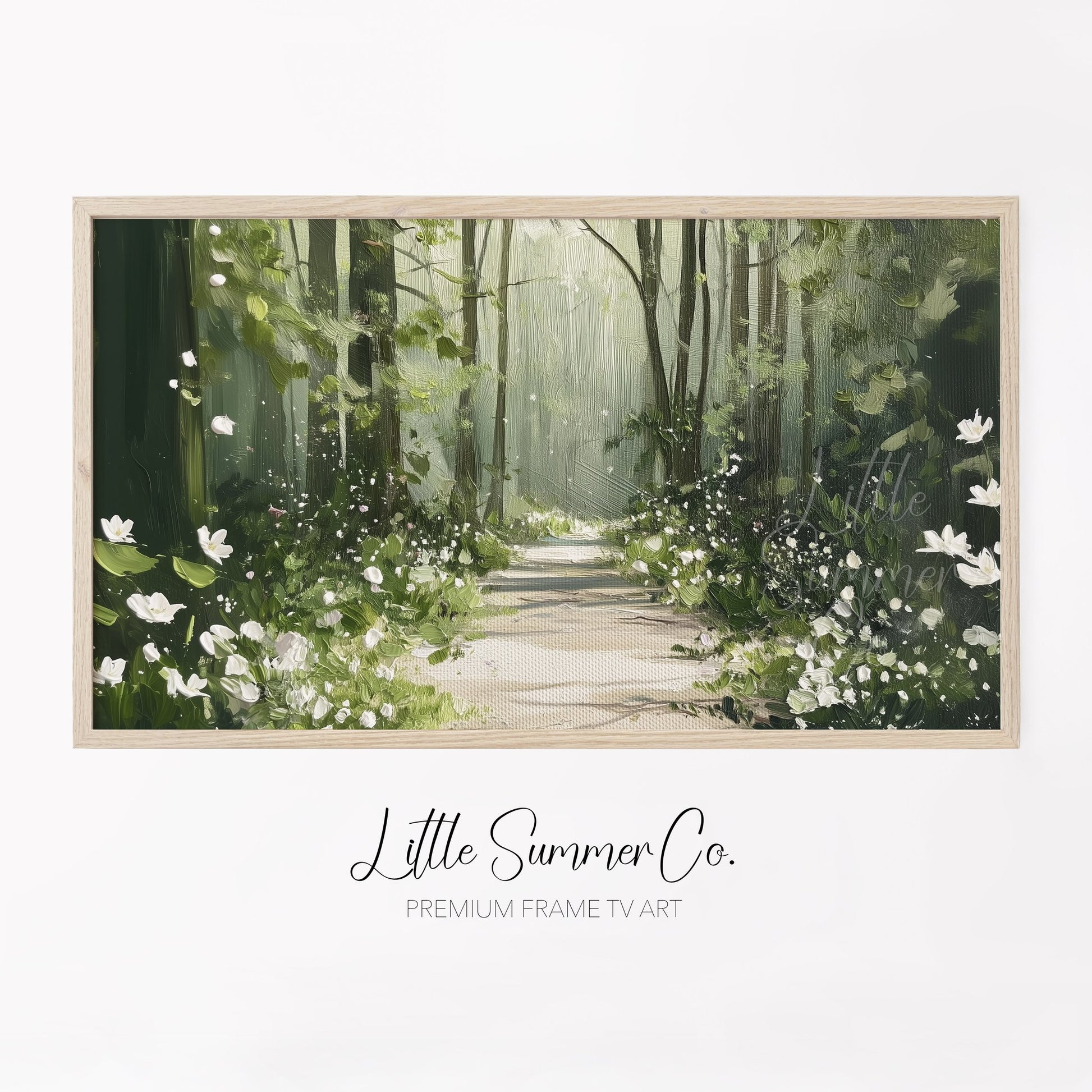 Woodland Flower Path Frame TV Art displayed on a TV