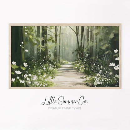 Woodland Flower Path Frame TV Art displayed on a TV