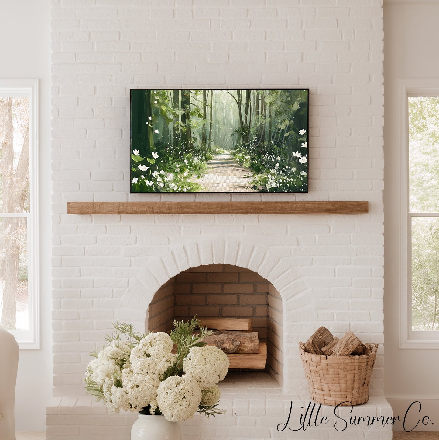 Woodland Flower Path Frame TV Art displayed on a TV