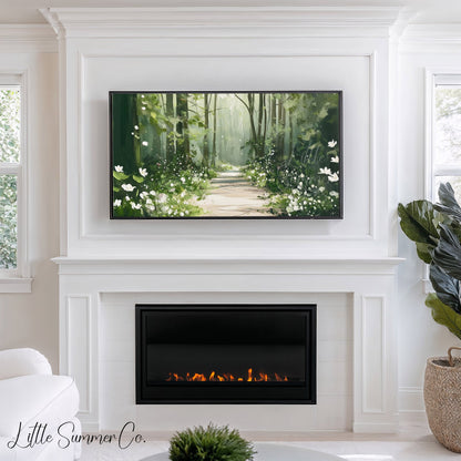 Woodland Flower Path Frame TV Art displayed on a TV