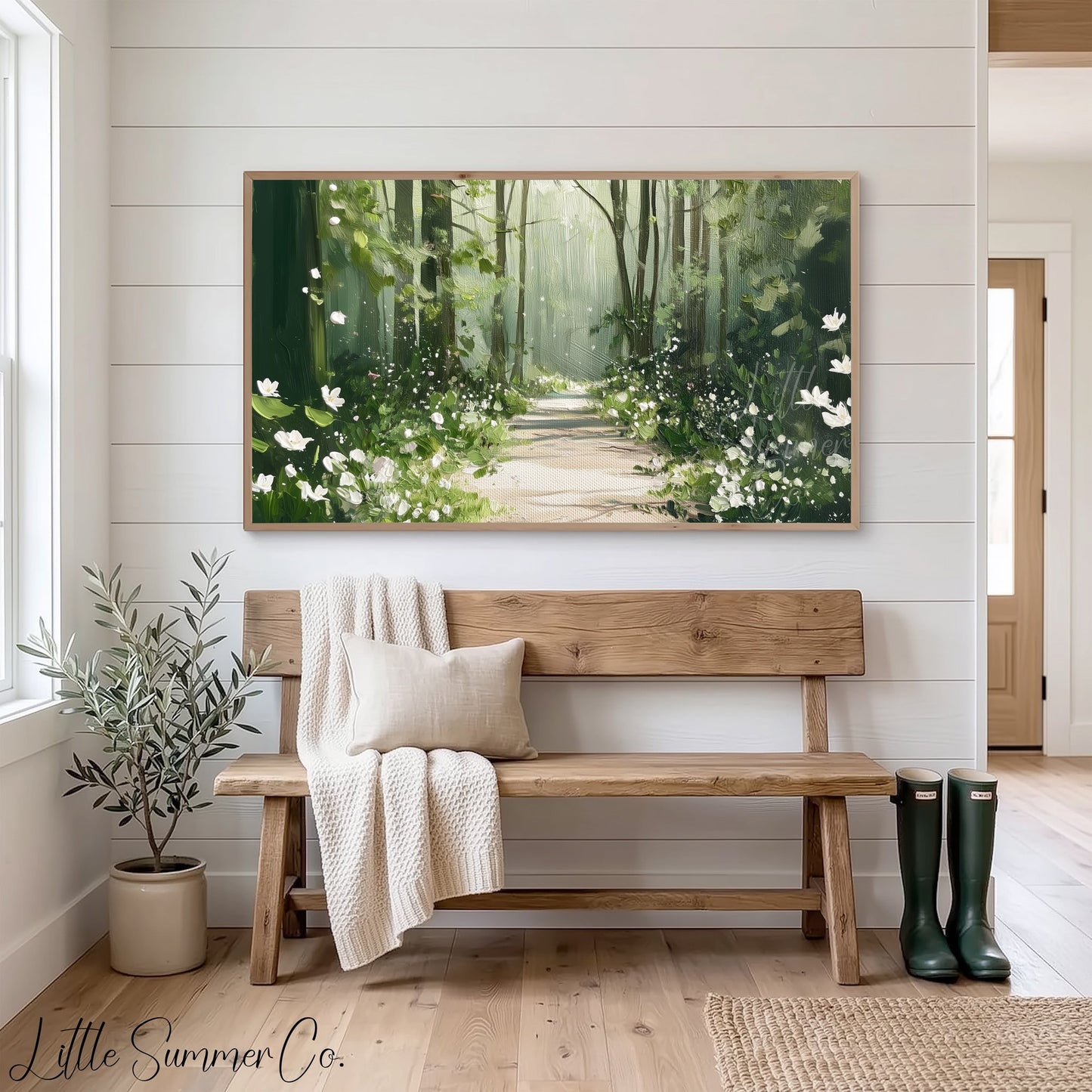 Woodland Flower Path Frame TV Art displayed on a TV