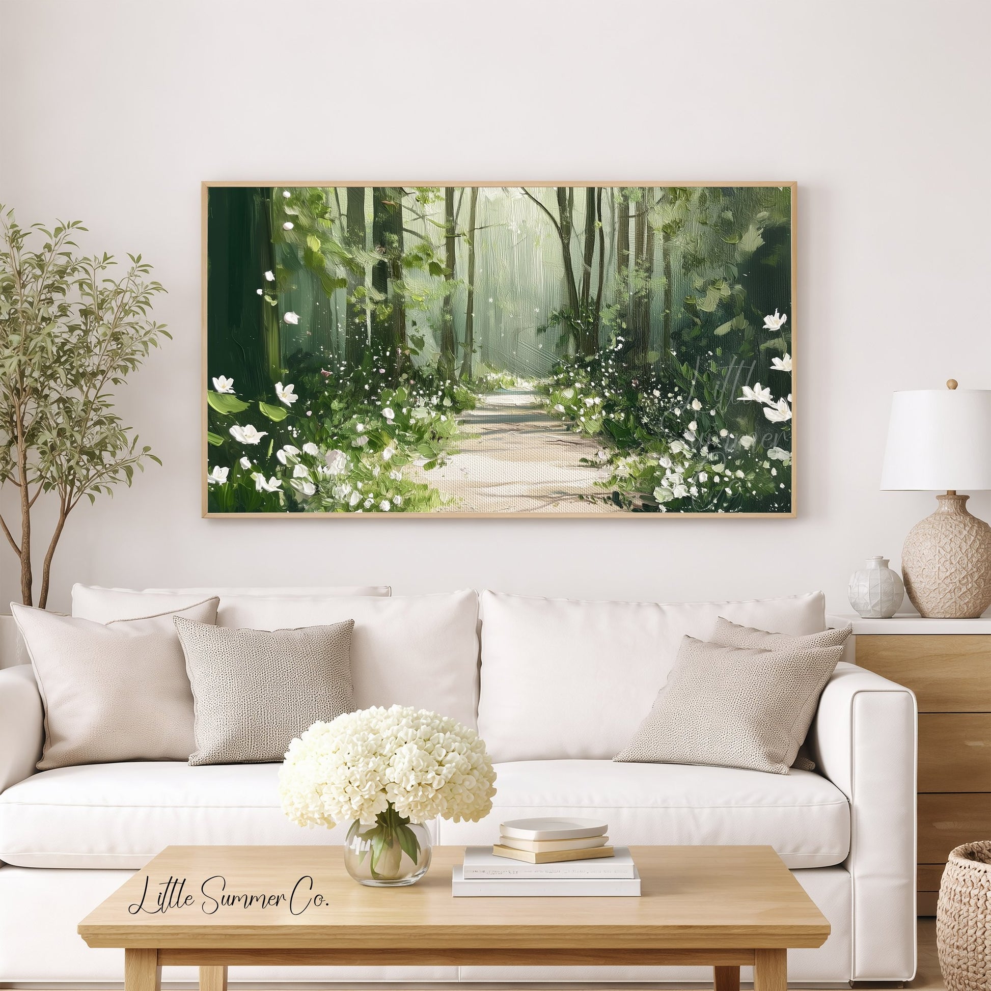Woodland Flower Path Frame TV Art displayed on a TV