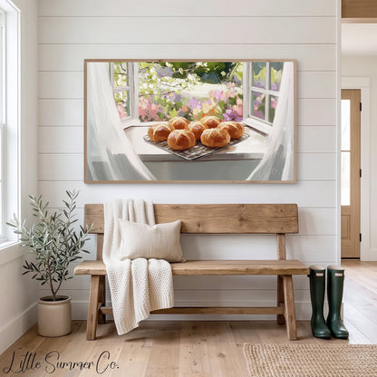 Fresh Hot Cross Buns Frame TV Art displayed on a TV
