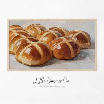 Hot Cross Buns Warm Frame TV Art displayed on a TV