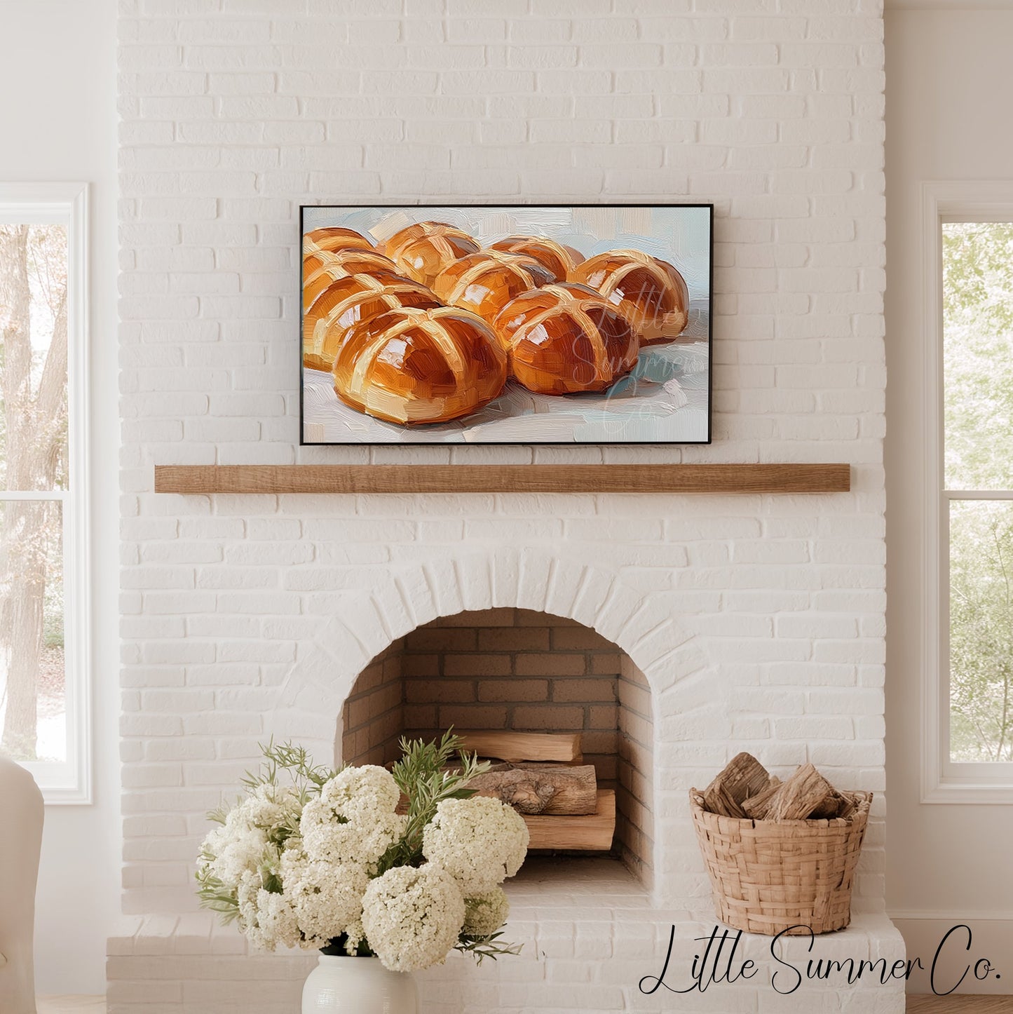 Hot Cross Buns Warm Frame TV Art displayed on a TV