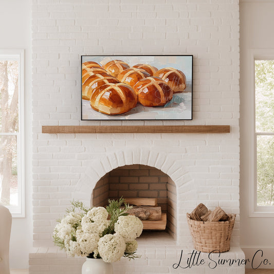 Hot Cross Buns Warm Frame TV Art displayed on a TV