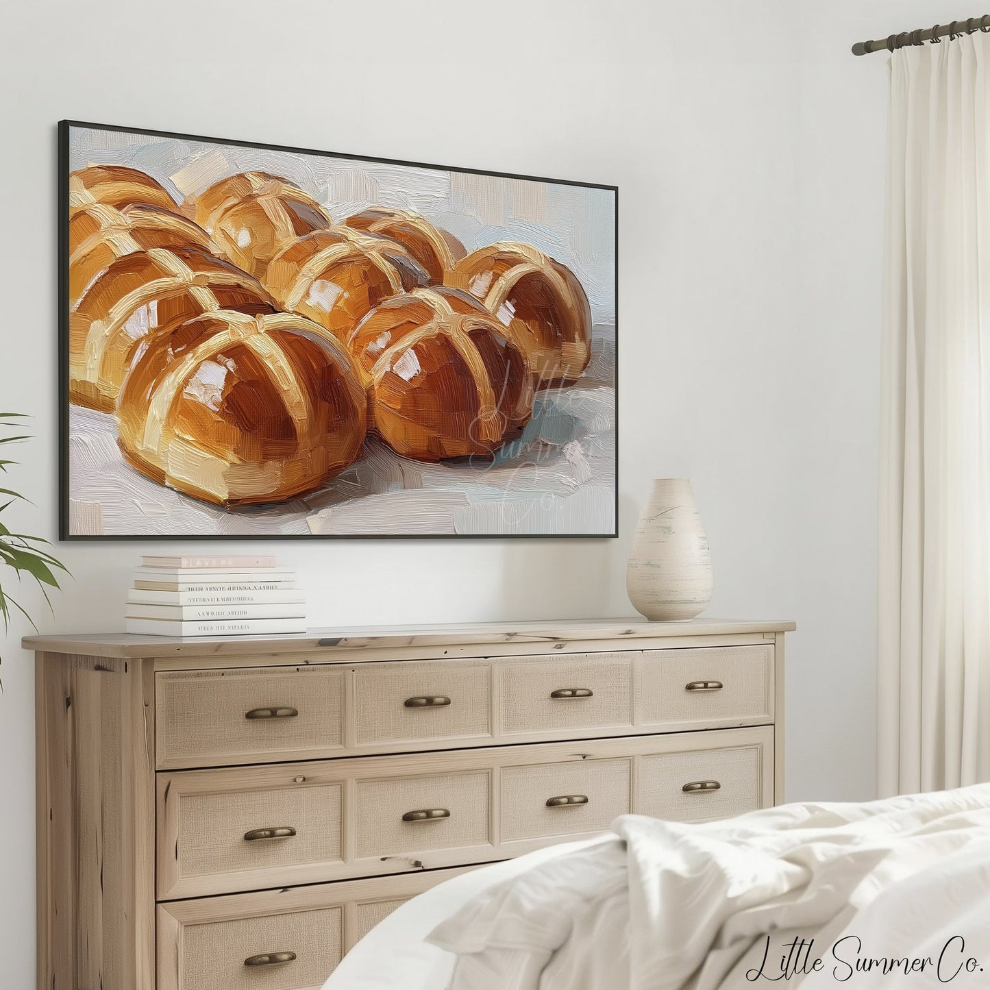 Hot Cross Buns Warm Frame TV Art displayed on a TV