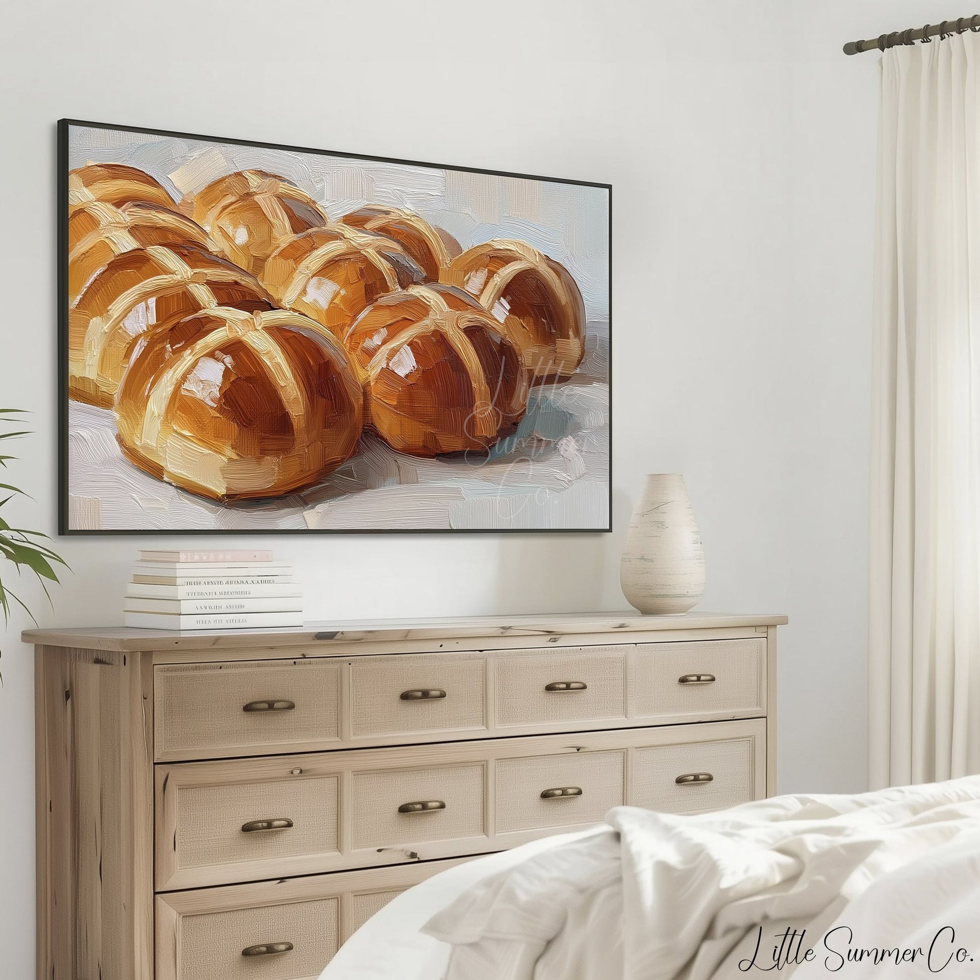 Hot Cross Buns Warm Frame TV Art displayed on a TV