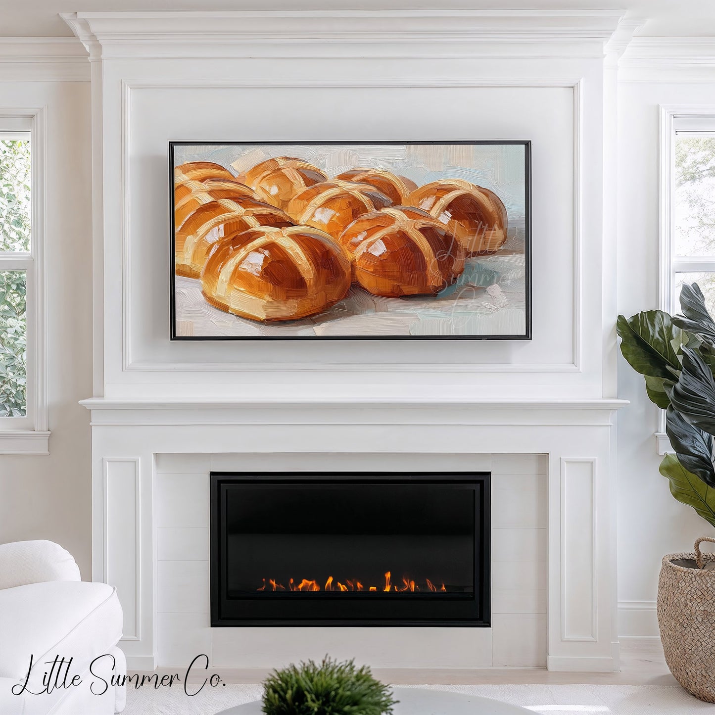 Hot Cross Buns Warm Frame TV Art displayed on a TV