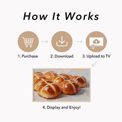 Hot Cross Buns Warm Frame TV Art displayed on a TV