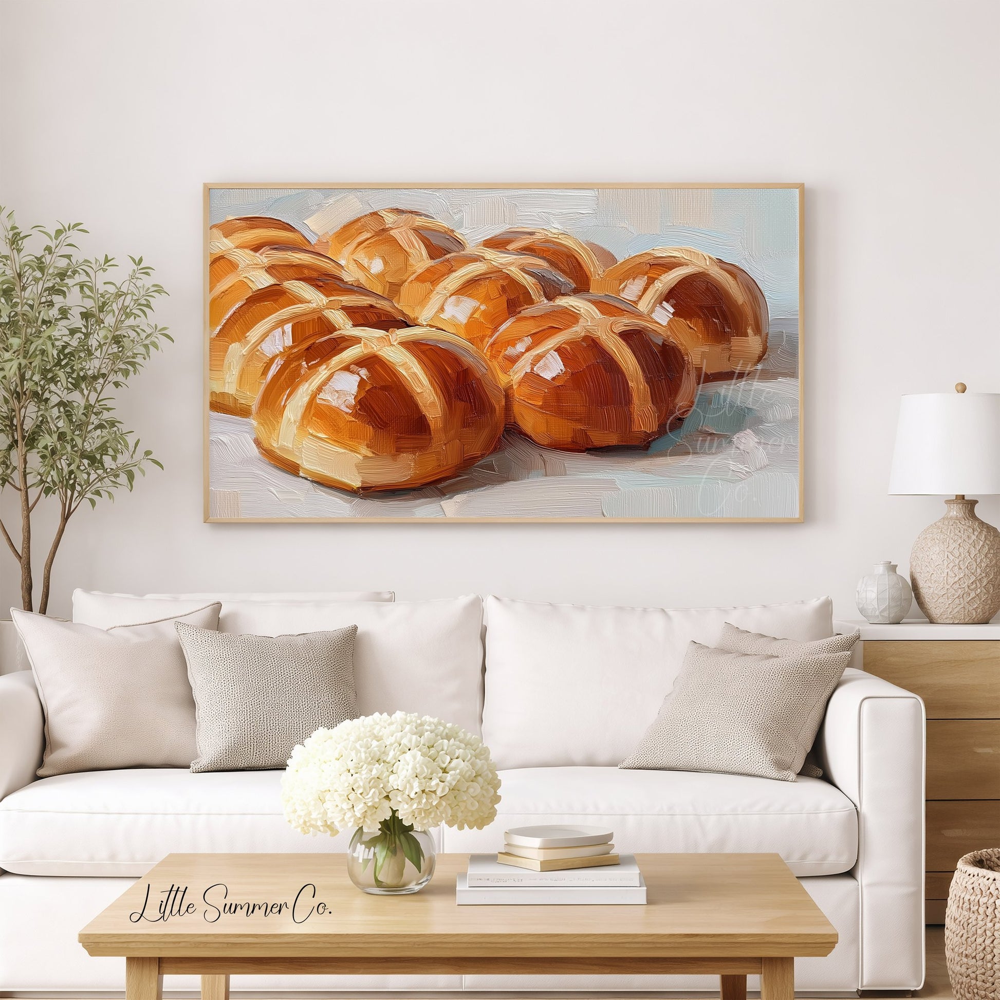 Hot Cross Buns Warm Frame TV Art displayed on a TV