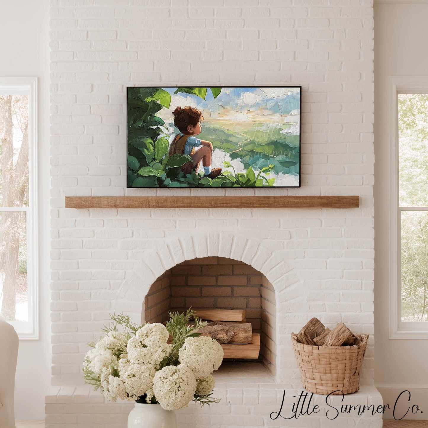 Boy Gazing Over Valley Frame TV Art displayed on a TV