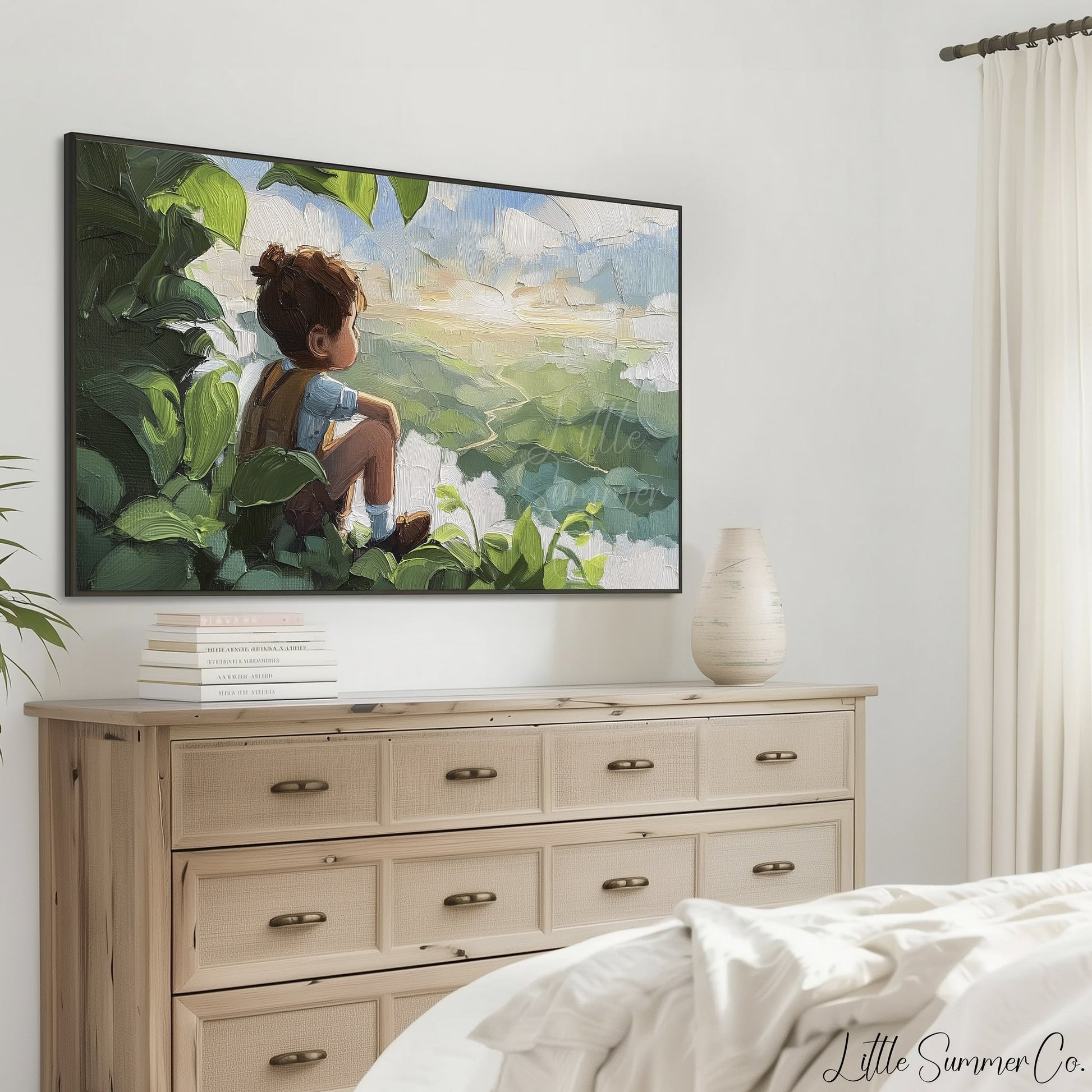 Boy Gazing Over Valley Frame TV Art displayed on a TV