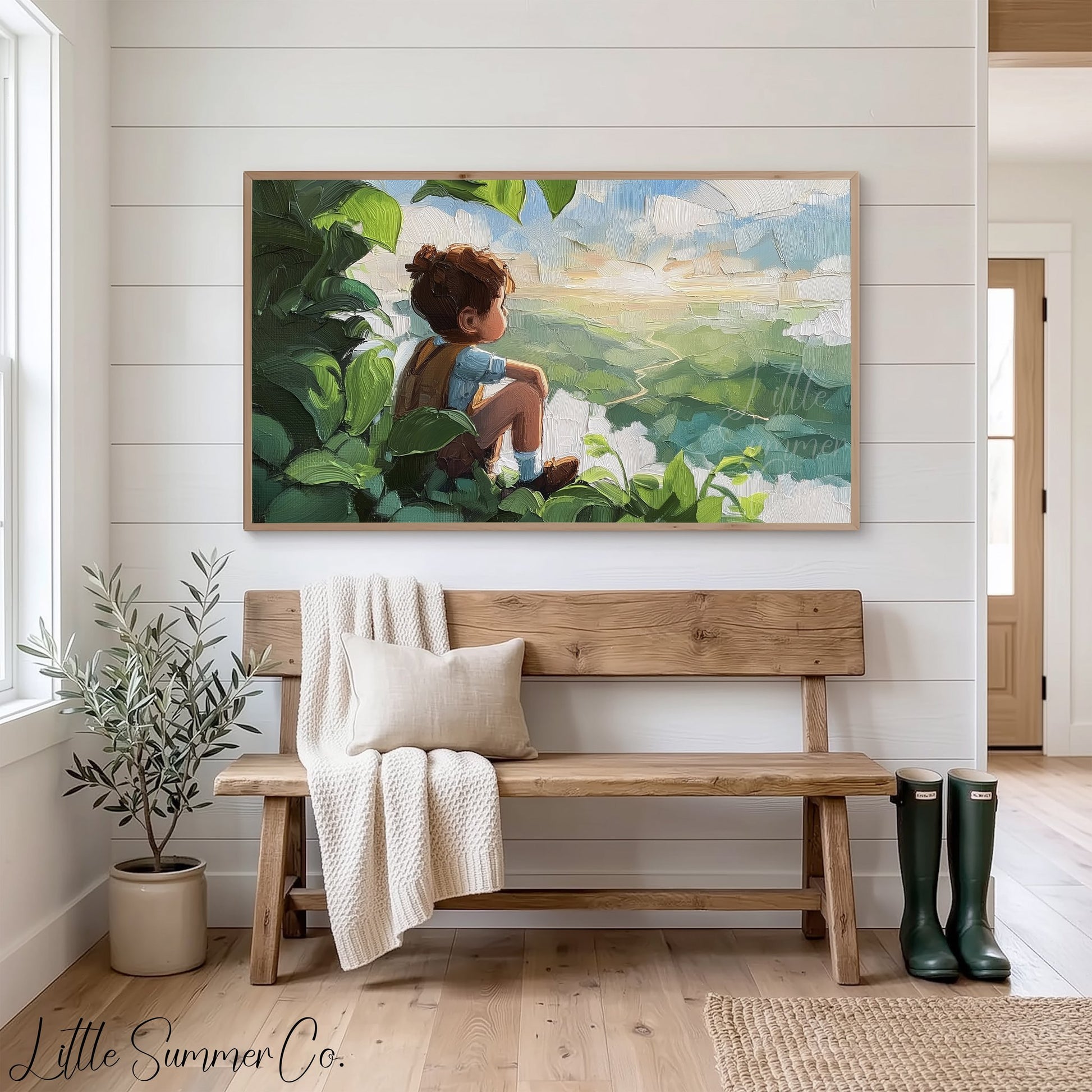 Boy Gazing Over Valley Frame TV Art displayed on a TV