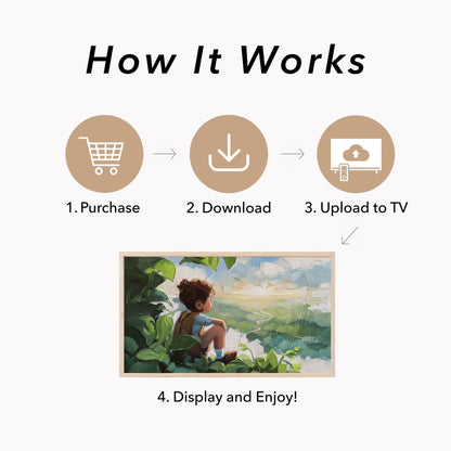 Boy Gazing Over Valley Frame TV Art displayed on a TV
