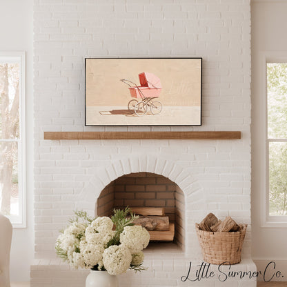 Pink Baby Pram Frame TV Art displayed on a TV