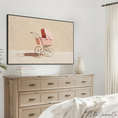 Pink Baby Pram Frame TV Art displayed on a TV