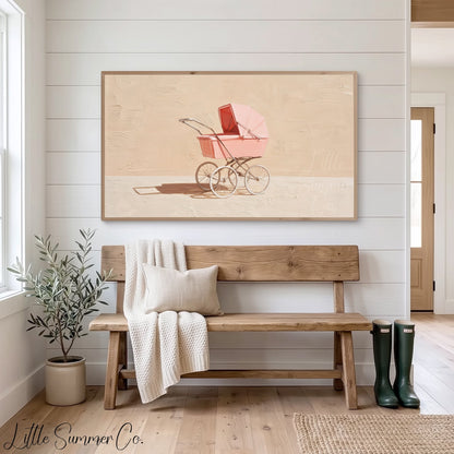 Pink Baby Pram Frame TV Art displayed on a TV