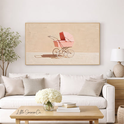 Pink Baby Pram Frame TV Art displayed on a TV