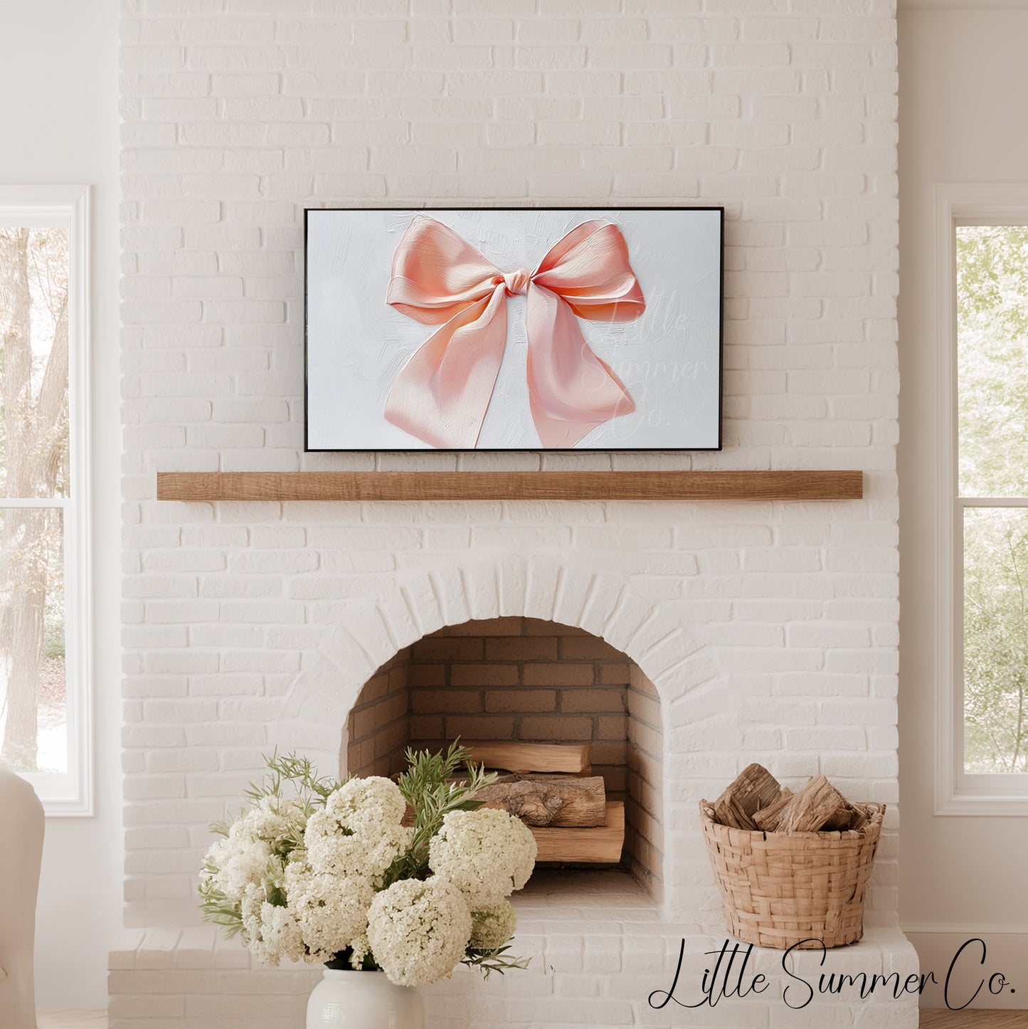 Pink Satin Ribbon Bow Frame TV Art displayed on a TV