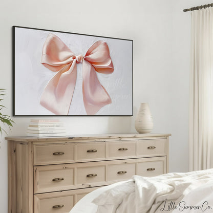 Pink Satin Ribbon Bow Frame TV Art displayed on a TV