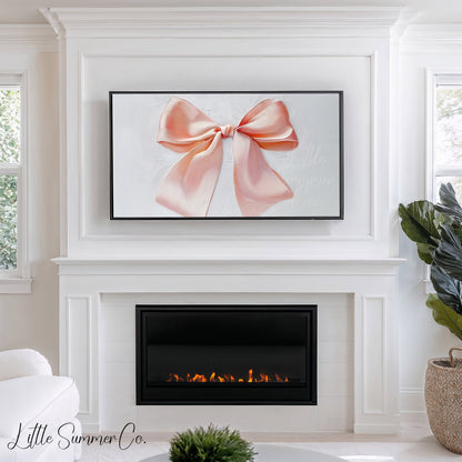Pink Satin Ribbon Bow Frame TV Art displayed on a TV