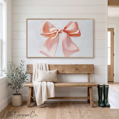 Pink Satin Ribbon Bow Frame TV Art displayed on a TV