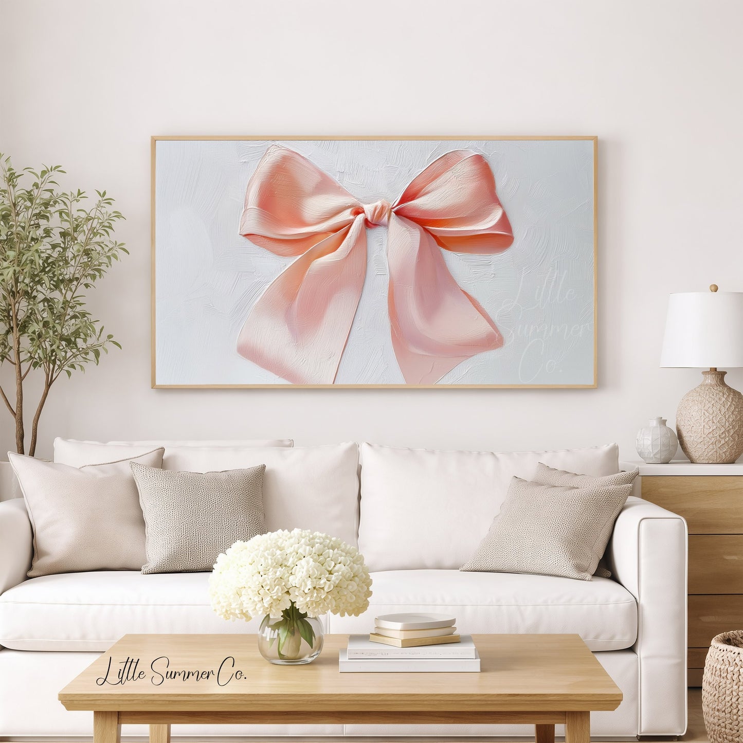Pink Satin Ribbon Bow Frame TV Art displayed on a TV