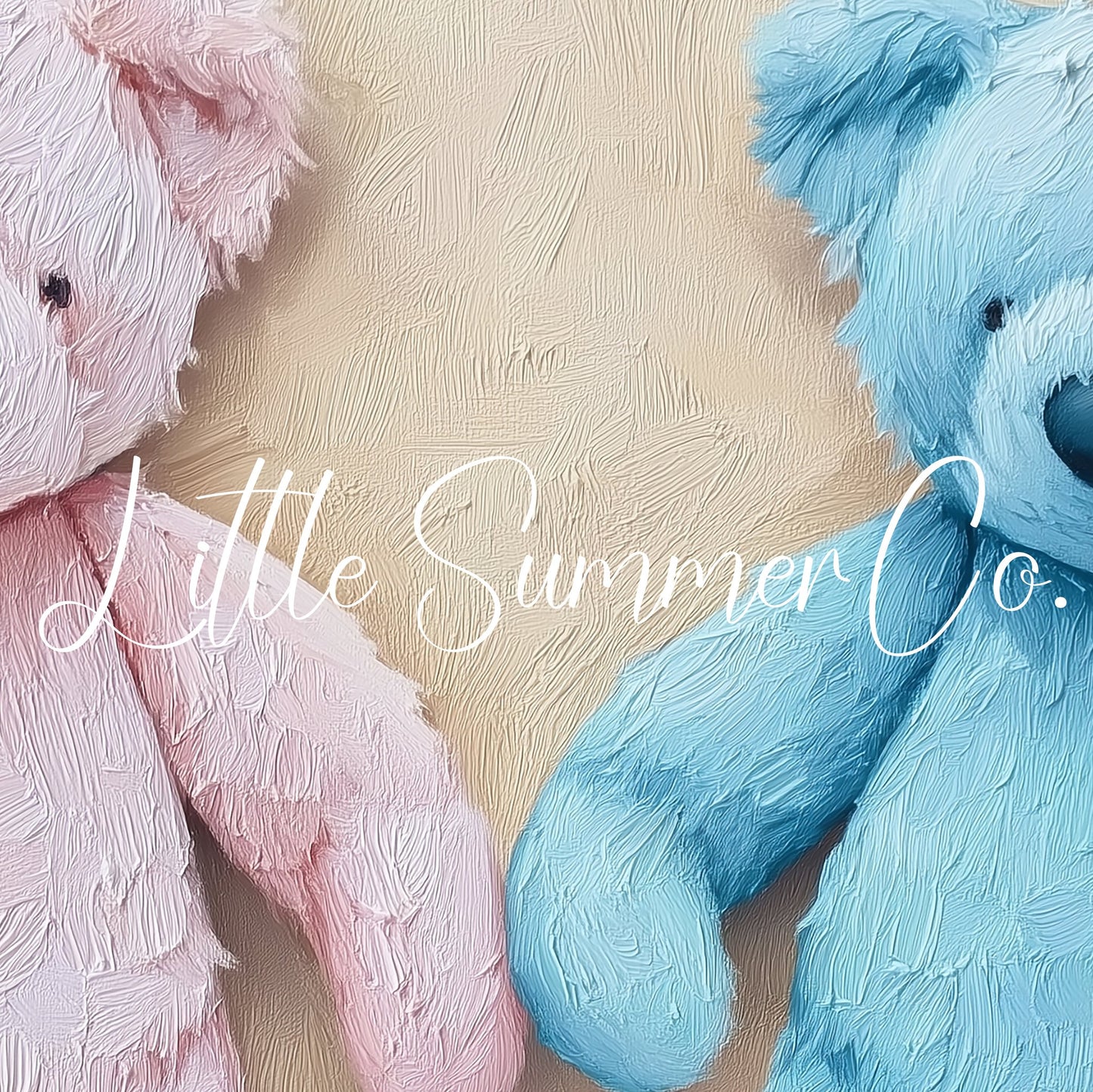 Pink and Blue Teddy Bears Frame TV Art displayed on a TV