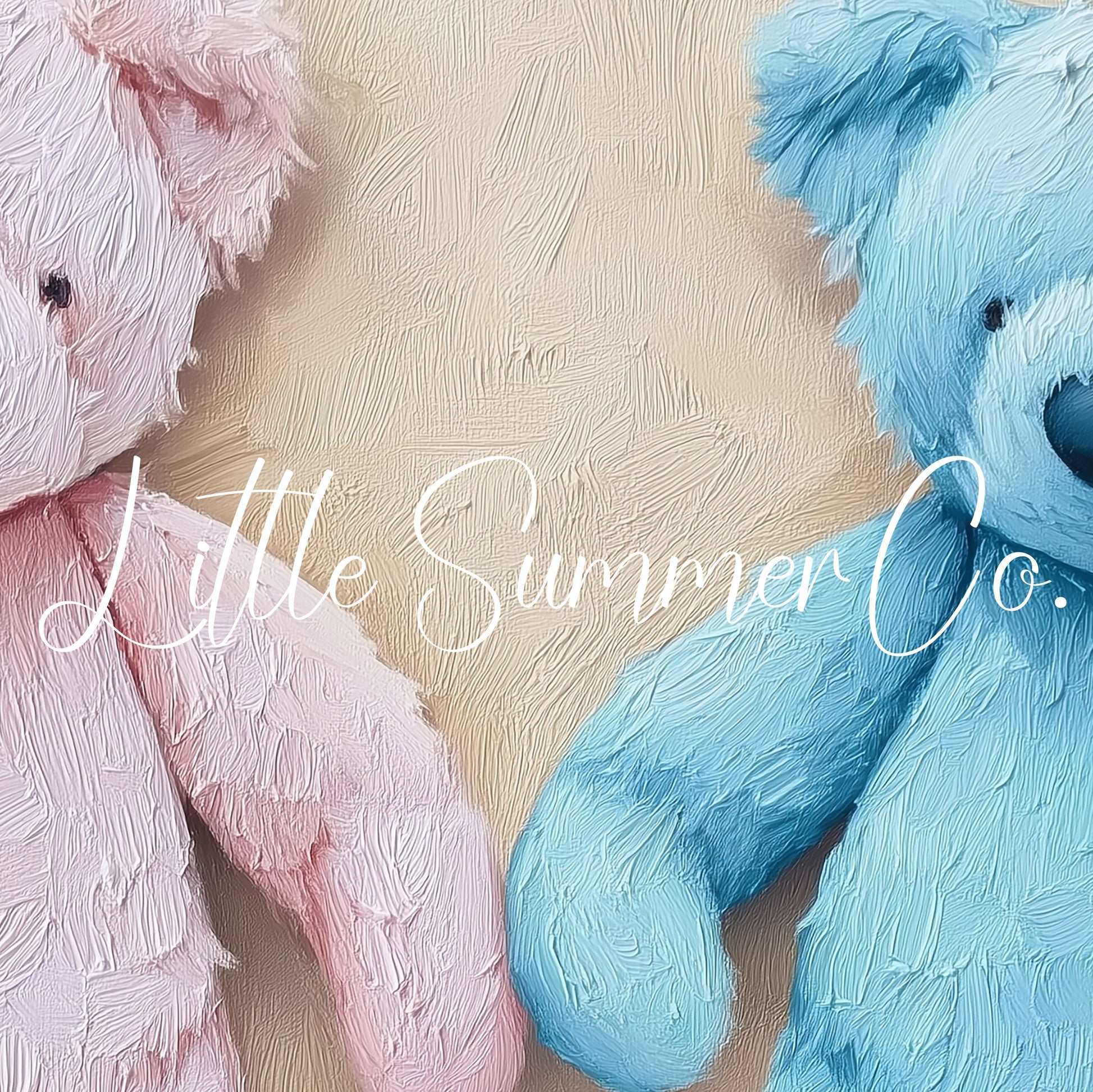 Pink and Blue Teddy Bears Frame TV Art displayed on a TV
