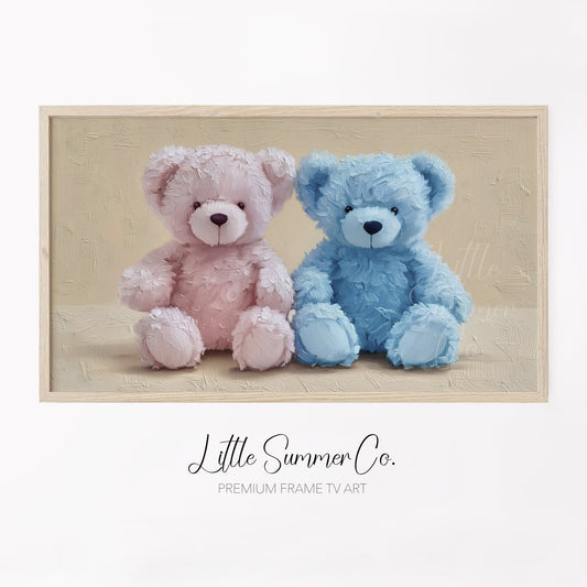 Soft Teddy Bear Pair Frame TV Art displayed on a TV
