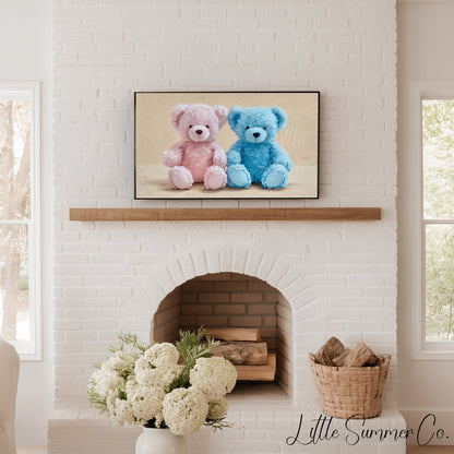 Soft Teddy Bear Pair Frame TV Art displayed on a TV