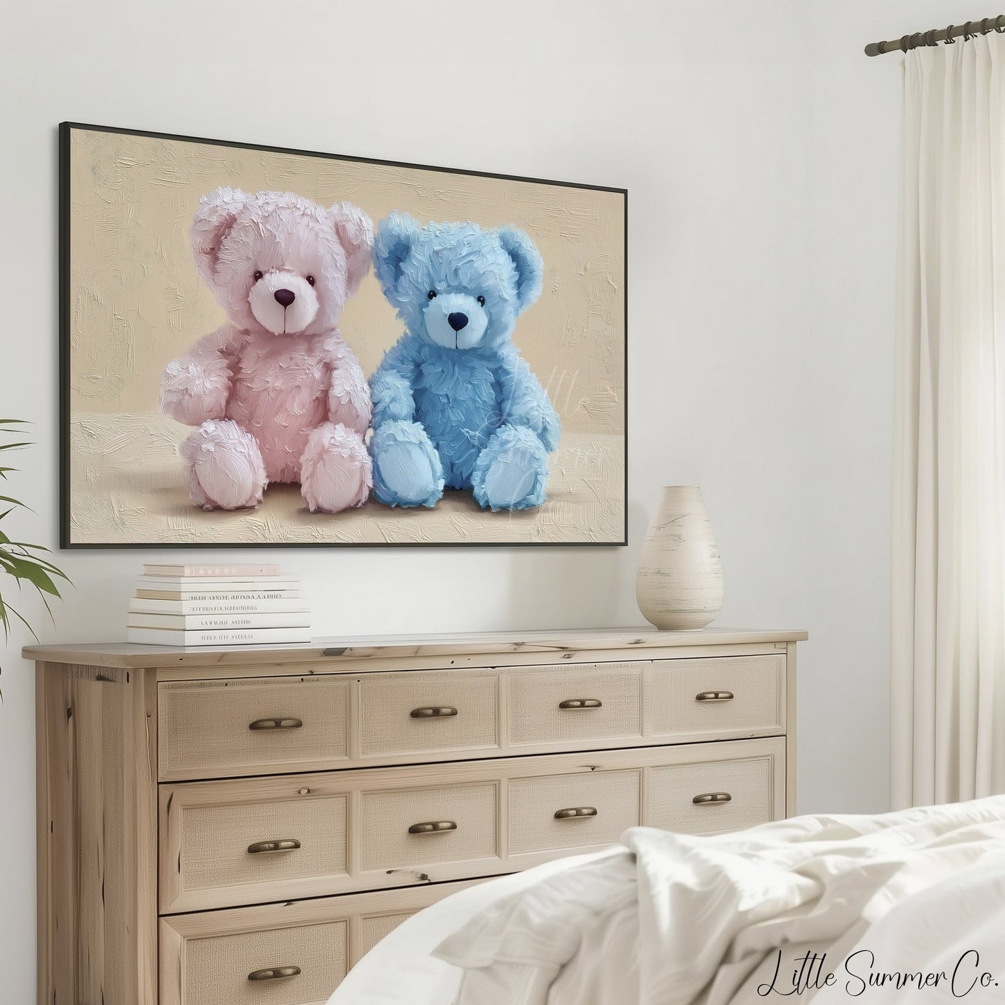 Soft Teddy Bear Pair Frame TV Art displayed on a TV