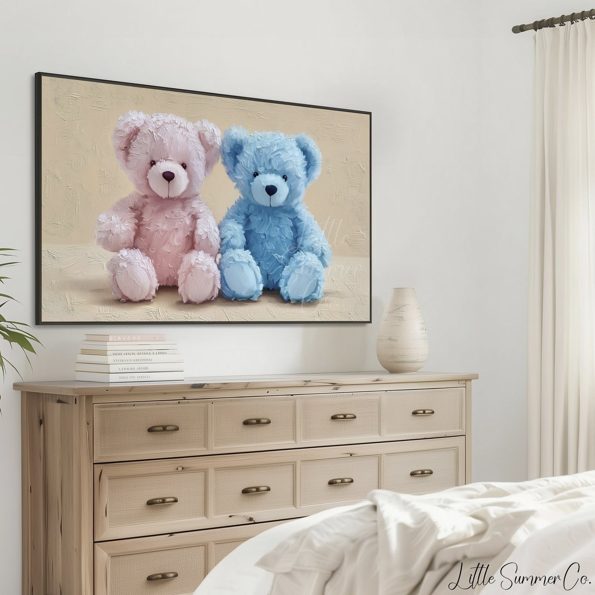 Soft Teddy Bear Pair Frame TV Art displayed on a TV