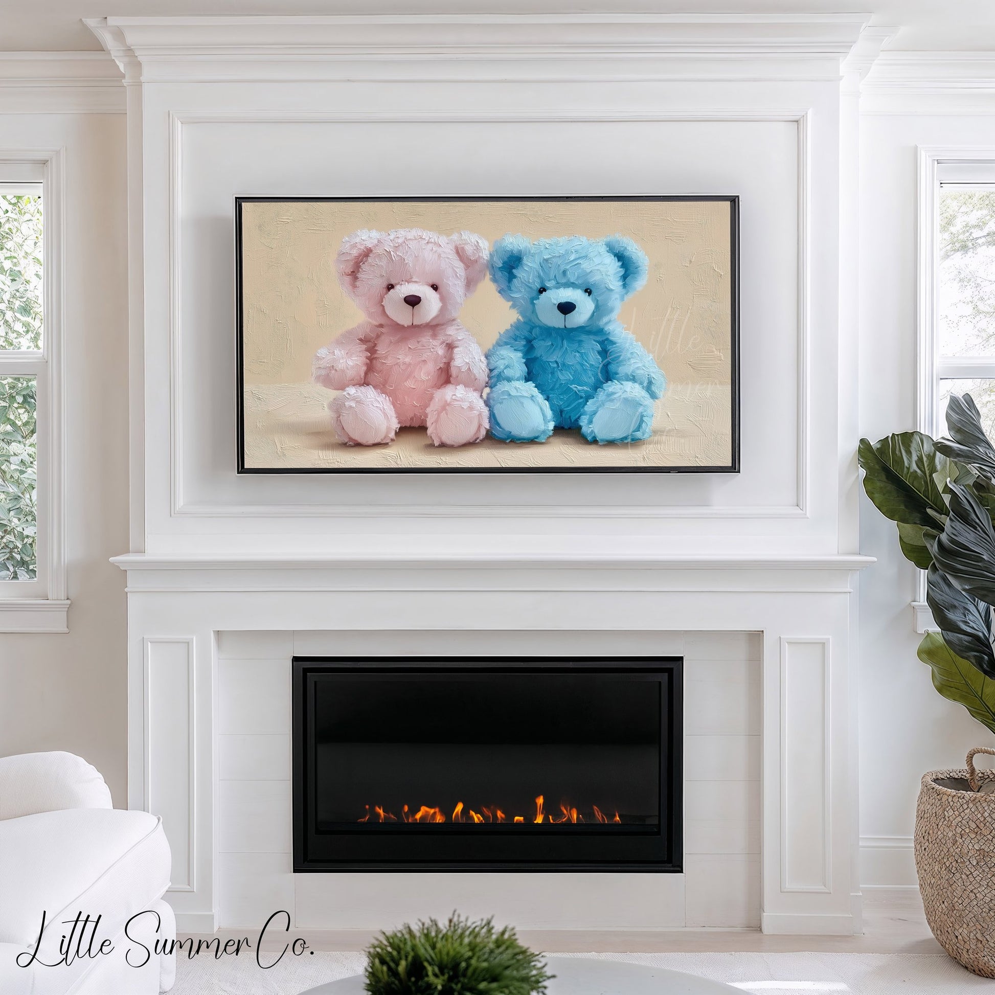 Soft Teddy Bear Pair Frame TV Art displayed on a TV