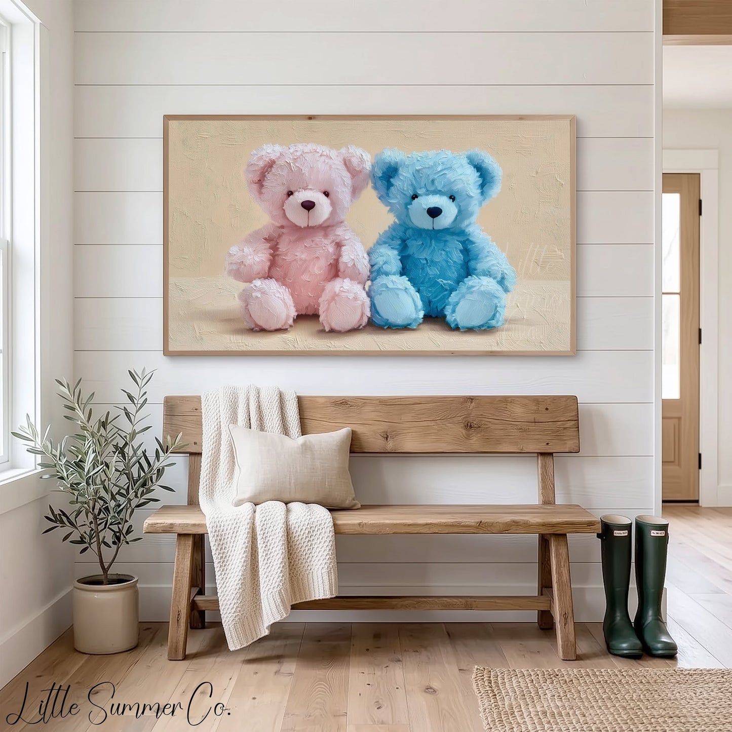 Soft Teddy Bear Pair Frame TV Art displayed on a TV