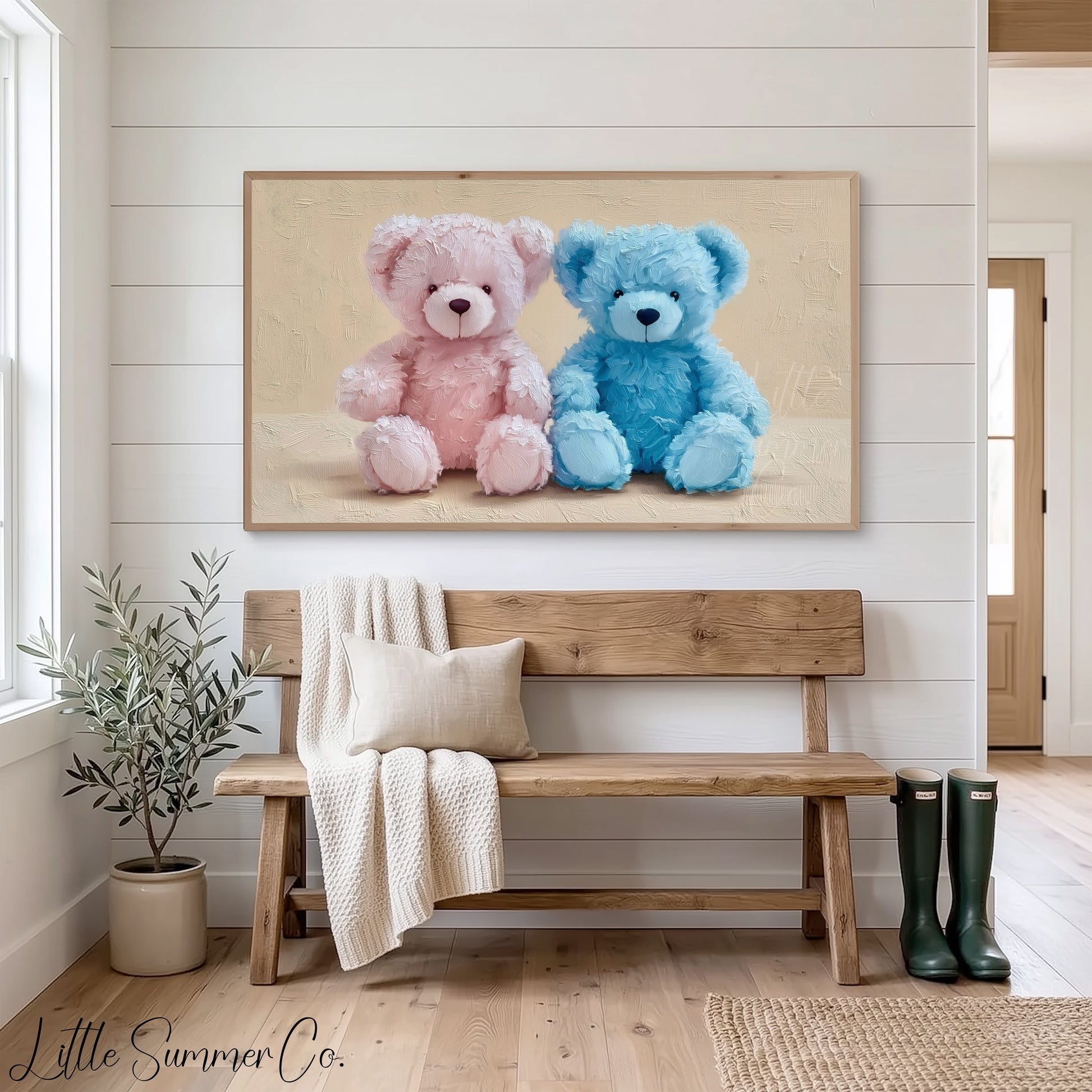 Soft Teddy Bear Pair Frame TV Art displayed on a TV