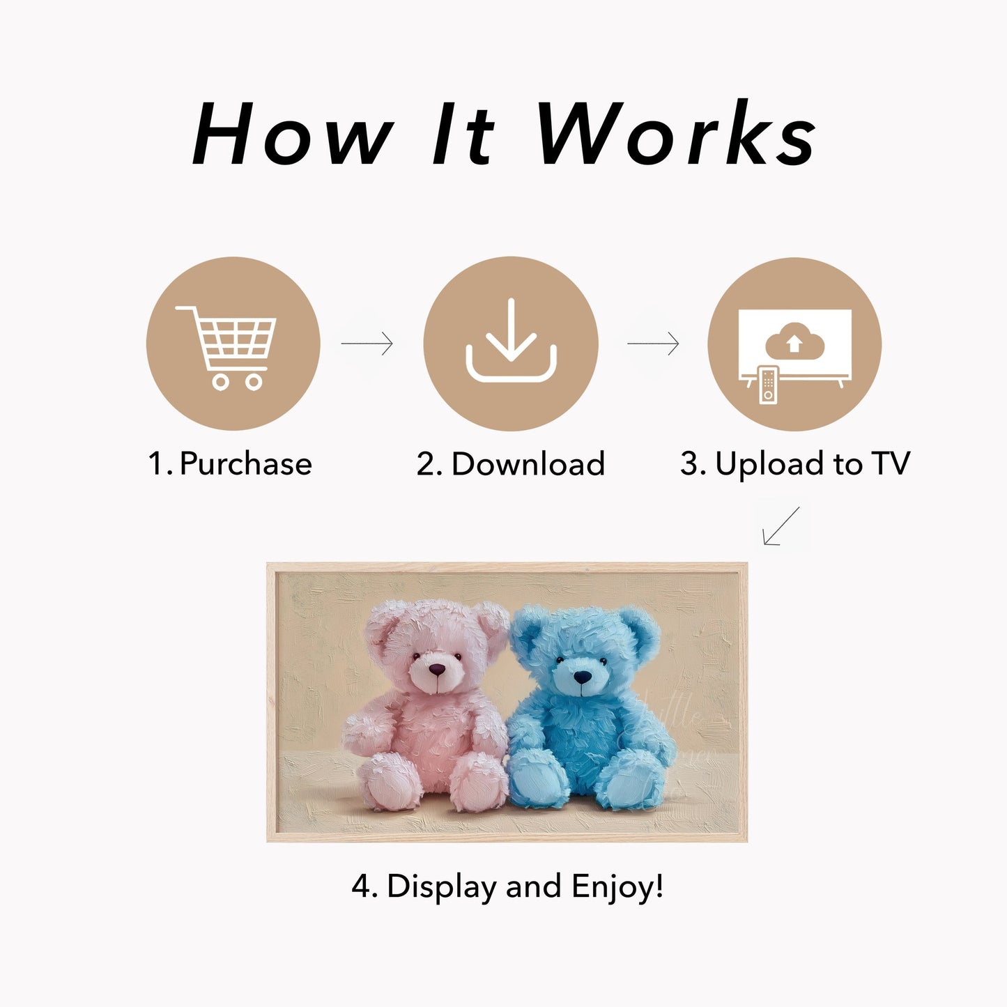 Soft Teddy Bear Pair Frame TV Art displayed on a TV