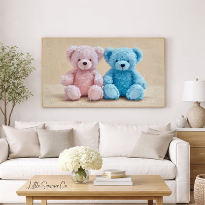 Soft Teddy Bear Pair Frame TV Art displayed on a TV