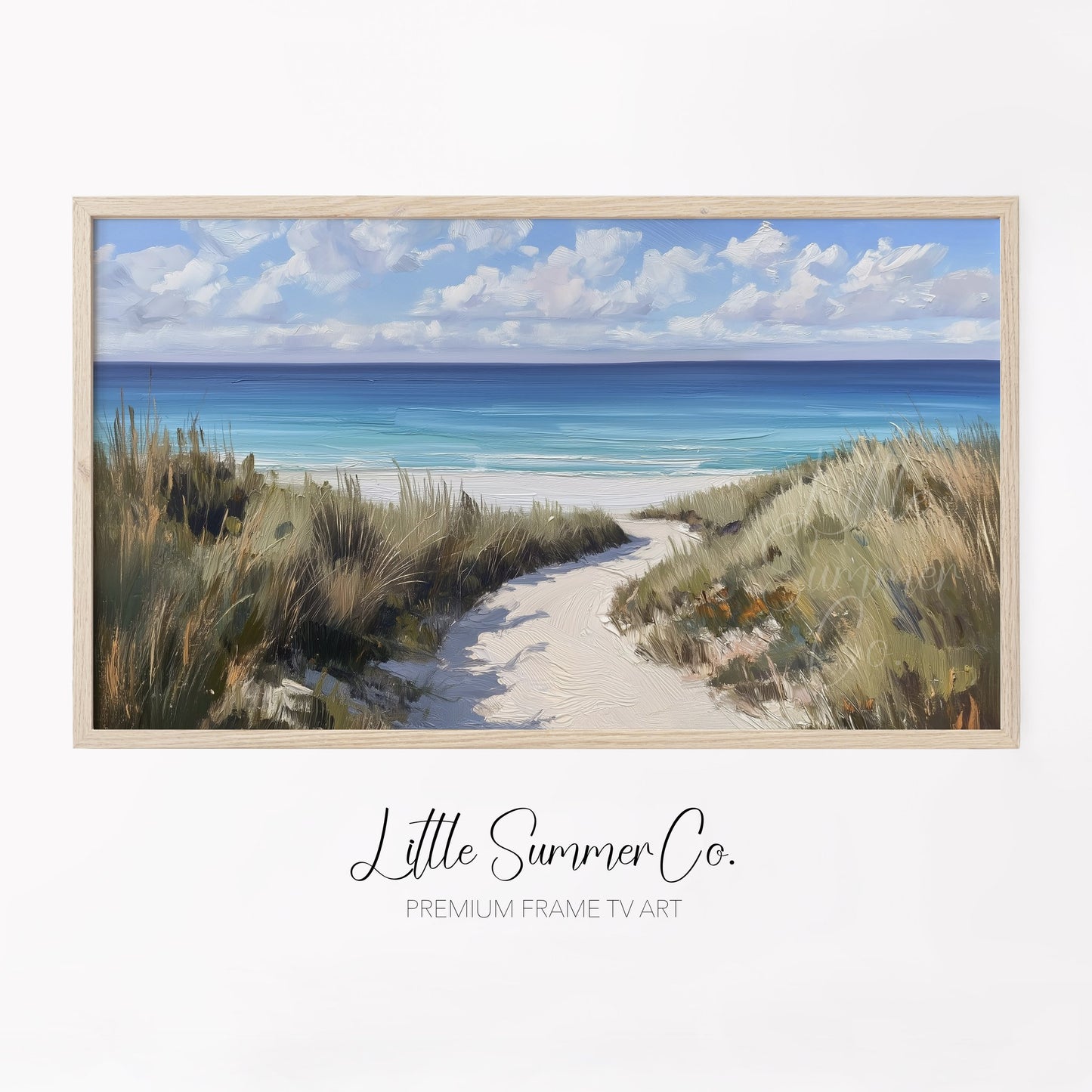 Sandy Dune Path to Beach Frame TV Art displayed on a TV