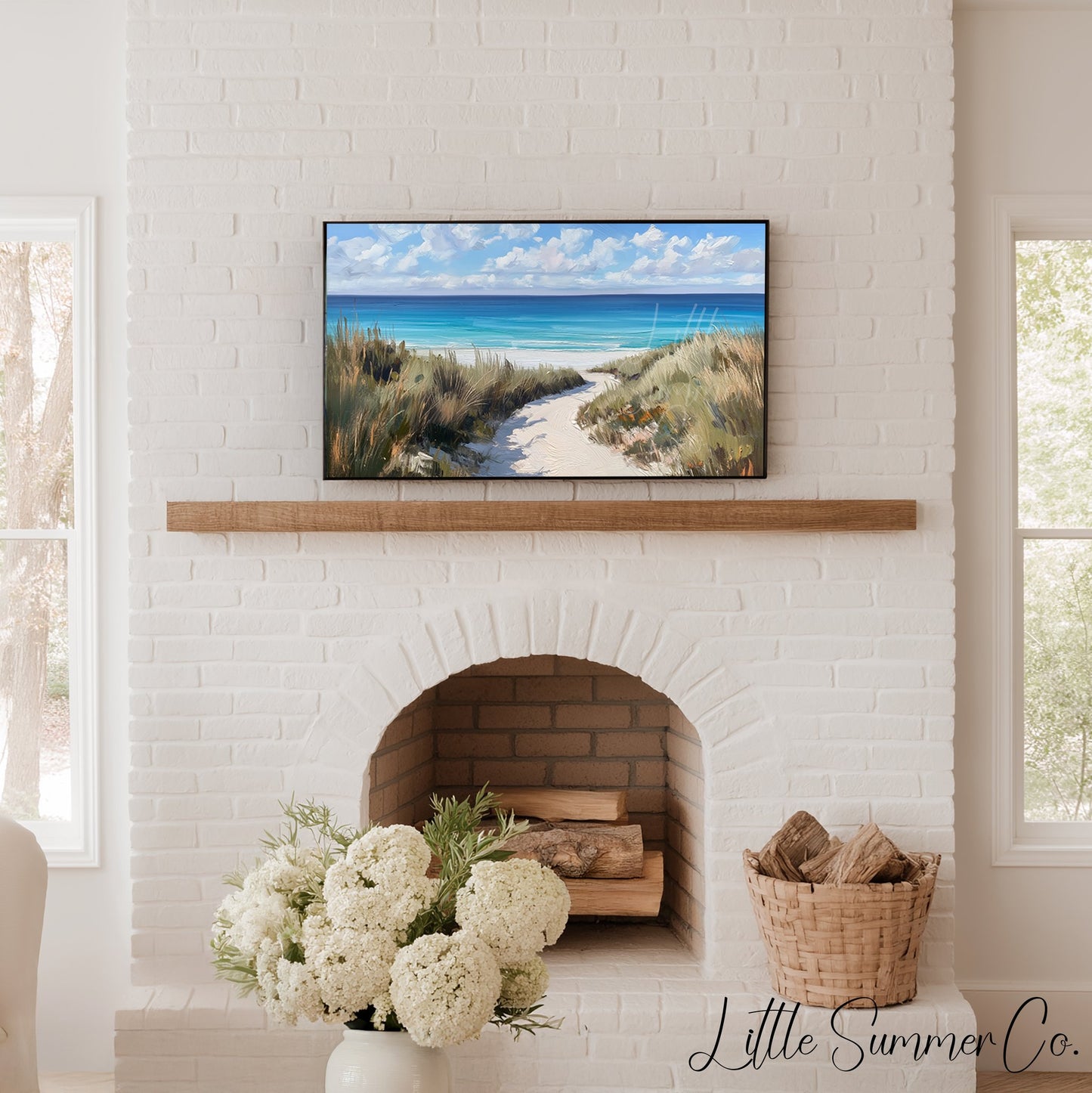 Sandy Dune Path to Beach Frame TV Art displayed on a TV