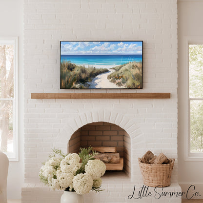 Sandy Dune Path to Beach Frame TV Art displayed on a TV