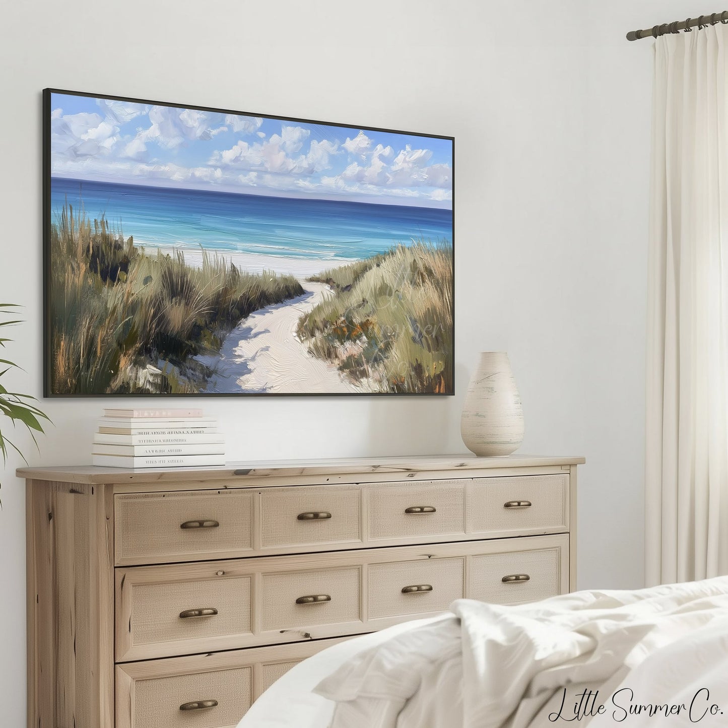Sandy Dune Path to Beach Frame TV Art displayed on a TV