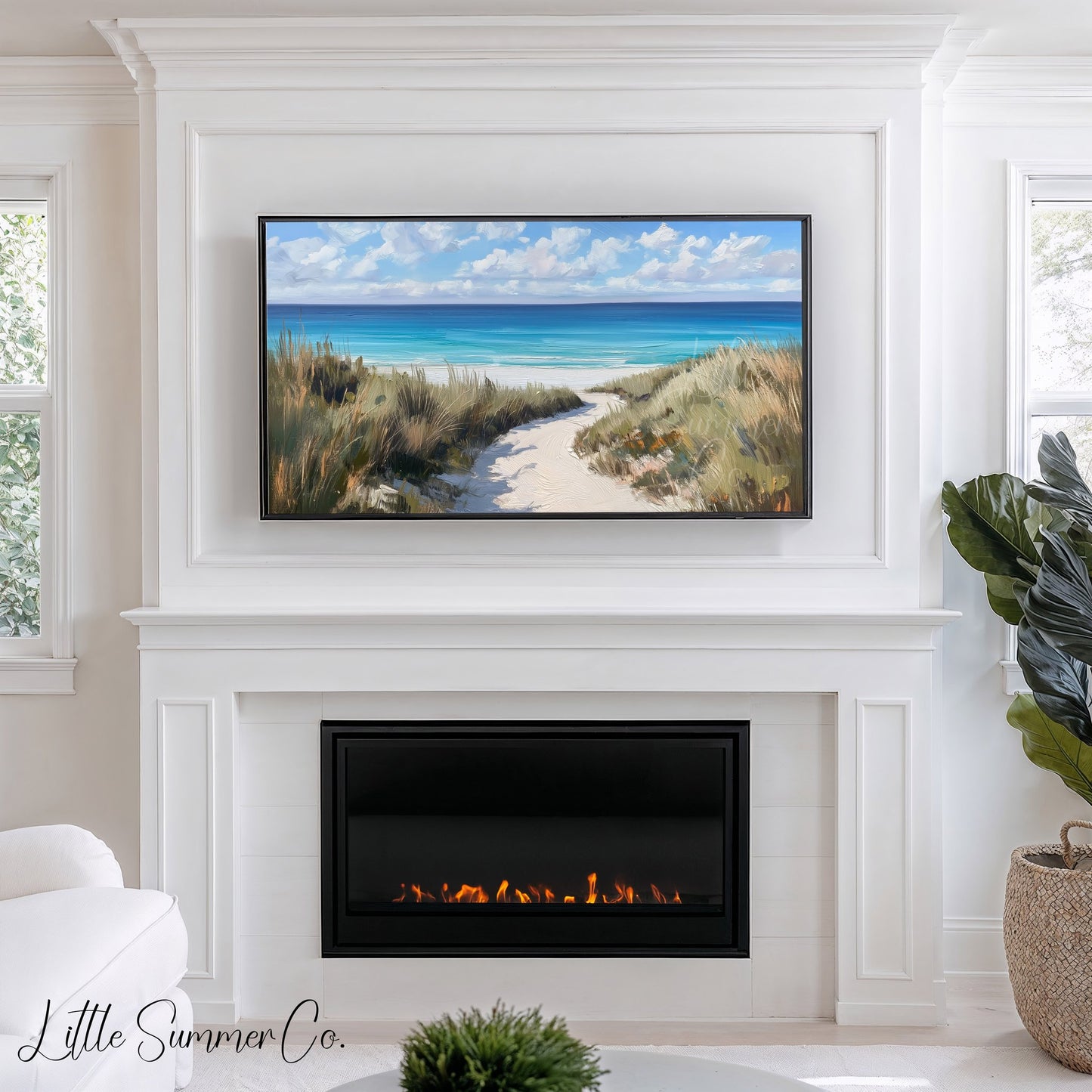 Sandy Dune Path to Beach Frame TV Art displayed on a TV